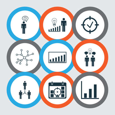 Set Of 9 Authority Icons. Includes Project Targets, Conversation, Company Statistics And Other Symbols. Beautiful Design Elements.のイラスト素材