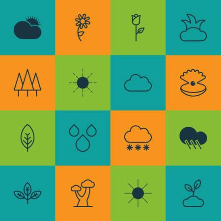 Set Of 16 Harmony Icons. Includes Love Flower, Water Drops, Sunflower And Other Symbols. Beautiful Design Elements.のイラスト素材