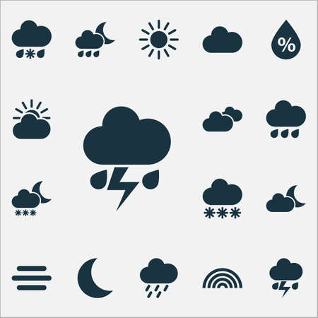 Nature Icons Set. Collection Of Haze, Cloudy, Rainy And Other Elements. Also Includes Symbols Such As Humidity, Sleet, Light.のイラスト素材