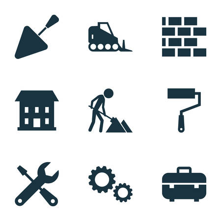 Building Icons Set. Collection Of Tractor, Cogwheel, Wall And Other Elements. Also Includes Symbols Such As Brickwork, Tractor, Brick.のイラスト素材