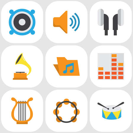 Multimedia Flat Icons Set. Collection Of Controlling, Audio, Loudspeaker And Other Elements. Also Includes Symbols Such As Shellac, Audio, Band.のイラスト素材