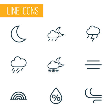 Weather Outlines Set. Collection Of Drizzle, Moon, Wind And Other Elements. Also Includes Symbols Such As Drizzle, Wind, Swirl.のイラスト素材