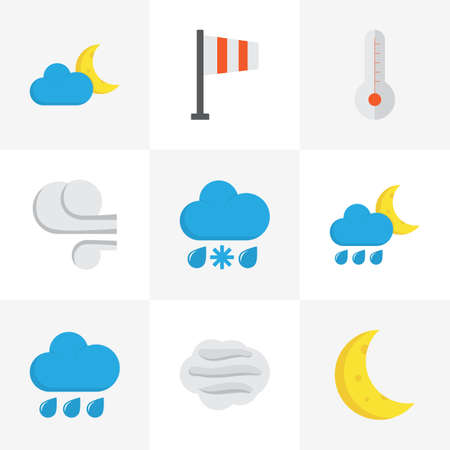 Climate Flat Icons Set. Collection Of Banner, Rain, Hailstones And Other Elements. Also Includes Symbols Such As Banner, Blizzard, Snow.のイラスト素材