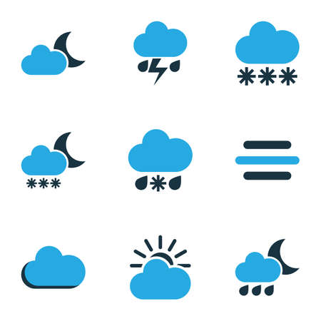 Nature Colored Icons Set. Collection Of Moonshine, Overcast, Breeze And Other Elements. Also Includes Symbols Such As Gust, Wind, Moonshine.のイラスト素材