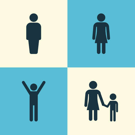 Human Icons Set. Collection Of Female, Family, Member And Other Elements. Also Includes Symbols Such As Happy, Member, Woman.のイラスト素材