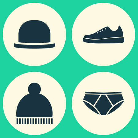 Garment Icons Set. Collection Of Briefs, Beanie, Panama And Other Elements. Also Includes Symbols Such As Beanie, Sneakers, Hat.の写真素材