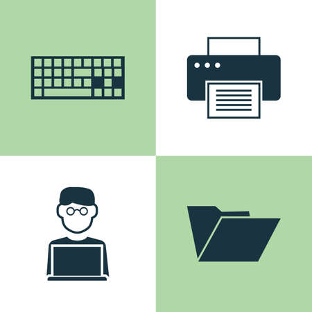 Computer Icons Set. Collection Of Programmer, Printing Machine, Dossier And Other Elements.のイラスト素材
