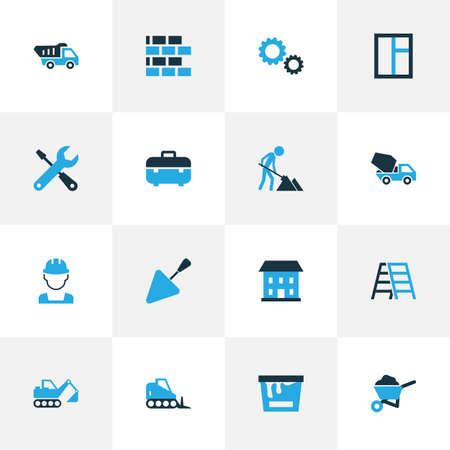 Industry Colorful Icons Set. Collection Of Case, Tip Truck, Worker And Other Elements. Also Includes Symbols Such As Tools, Building, Bucket.のイラスト素材