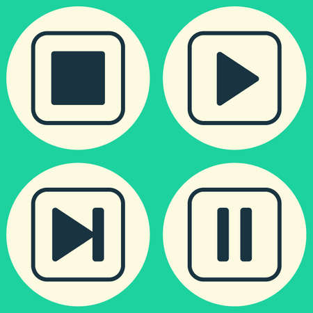 Multimedia Icons Set. Collection Of Start Song, Stop Button, Skip Song And Other Elements