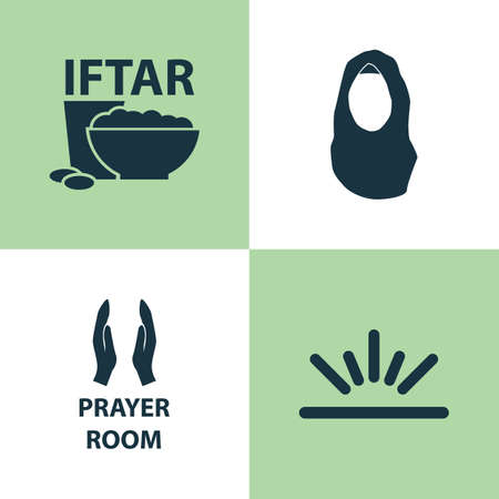 Holiday Icons Set. Collection Of Meal, Kerchief, Pray And Other Elements. Also Includes Symbols Such As Iftar, Eat, Namaz.のイラスト素材