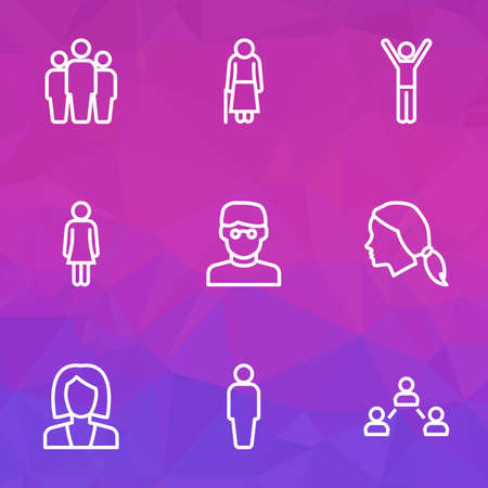 Human Outline Icons Set. Collection Of User, Business, Woman And Other Elements. Also Includes Symbols Such As Group, Woman, Man.のイラスト素材