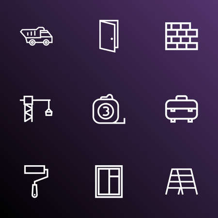 Industry icons line style set with brickwork, toolbox, stepladder and other wall painter
 elements. Isolated vector illustration industry icons.のイラスト素材