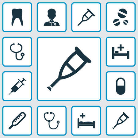Antibiotic icons set with injection, stand, spike review
 elements. Isolated  illustration antibiotic icons.の写真素材
