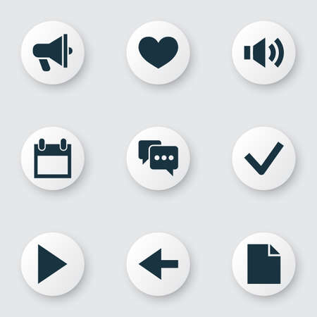 Interface icons set with back, heart, comment and other backward
 elements. Isolated vector...