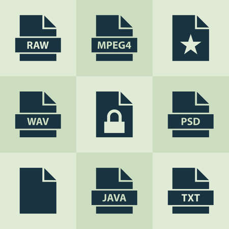 Document icons set with raw, favorite, psd and other programming language
 elements. Isolated vector illustration document icons.のイラスト素材