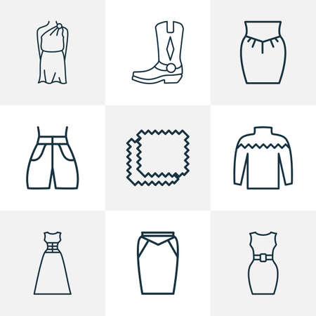 Icons line style set with cowboy boots, evening wear, swimming trunks and other sweater
 elements. Isolated  illustration  icons.の写真素材