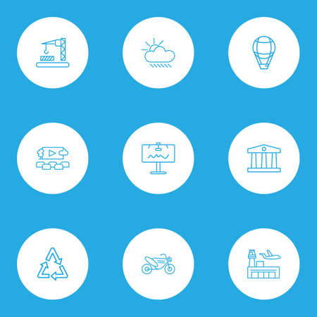 Urban icons line style set with recycle, airport, open air cinema and other industry
 elements. Isolated  illustration urban icons.の写真素材