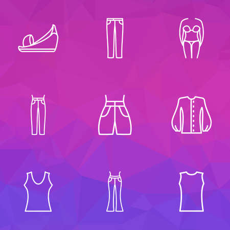 Fashionable icons line style set with bishop sleeve shirt, bikini, jeans and other sleeveless shirt
 elements. Isolated  illustration fashionable icons.の写真素材