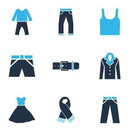 Clothes icons colored set with pyjamas, scarf, coat and other swimming trunks
 elements. Isolated  illustration clothes icons.の写真素材