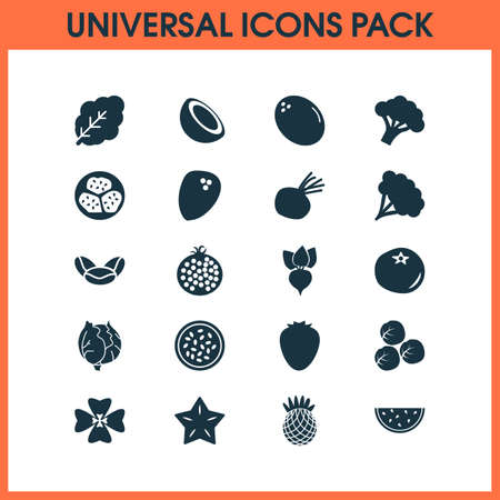 Vegetable icons set with cauliflower, coconut, pineapple and other cocoanut
 elements. Isolated  illustration vegetable icons.の写真素材