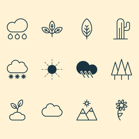 Landscape icons set with daisy, overcast, wood and other rain
 elements. Isolated vector illustration landscape icons.のイラスト素材