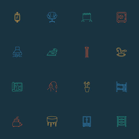 Decor icons line style set with column, wall mirror, cupboard and other blueprint
 elements. Isolated vector illustration decor icons.のイラスト素材