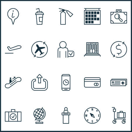 Travel icons set with logout, reception, escalator up and other globetrotter
 elements. Isolated vector illustration travel icons.のイラスト素材