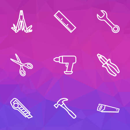 Repair icons line style set with multi tool, utility knife, wrench and other ruler
 elements. Isolated vector illustration repair icons.のイラスト素材