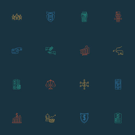 Commerce icons line style set with bear market, tax calculator, money growth and other bookkeeping
 elements. Isolated vector illustration commerce icons.のイラスト素材