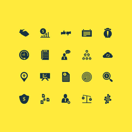 Work icons set with tasklist, warning alarm, scales and other delete user
 elements. Isolated vector illustration work icons.のイラスト素材