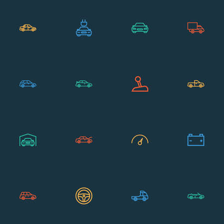 Car icons line style set with gear level, steering wheel, car and other lorry
 elements. Isolated vector illustration car icons.のイラスト素材