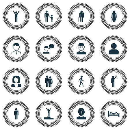 Person icons set with sleeping, family, anonymous and other gentleman
 elements. Isolated vector illustration person icons.のイラスト素材