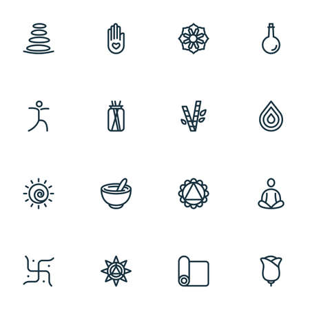 Spiritual icons line style set with spa stones, ornament, candles water
 elements. Isolated vector illustration spiritual icons.のイラスト素材