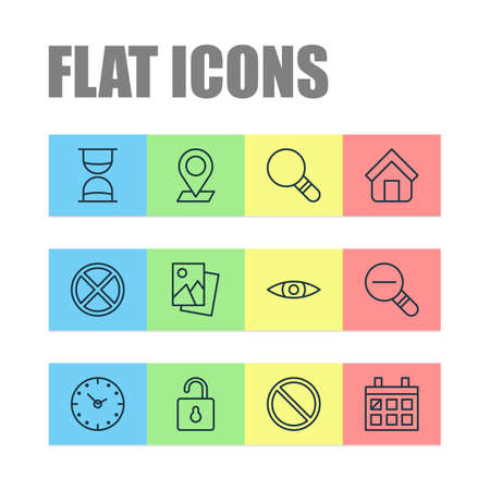 Network icons set with eyes, open lock, sand timer landscape photo
 elements. Isolated vector illustration network icons.のイラスト素材