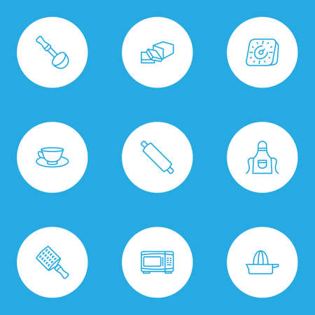Gastronomy icons line style set with soup ladle, rolling pin, hand grater uniform
 elements. Isolated vector illustration gastronomy icons.のイラスト素材