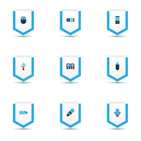 Gadget icons colored set with microphone, battery, PC and other connector
 elements. Isolated vector illustration gadget icons.のイラスト素材