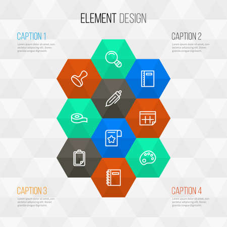 Stationary icons line style set with spiral notebook, stamp, pencil and other notepad
 elements. Isolated vector illustration stationary icons.のイラスト素材