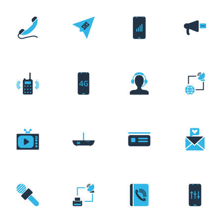 Connection icons colored set with love letter, audio adjustment, router and other megaphone elements. Isolated illustration connection icons.の写真素材