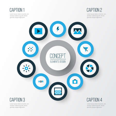 Image icons colored set with photographing, slideshow, lightning and other flash
 elements. Isolated vector illustration image icons.のイラスト素材