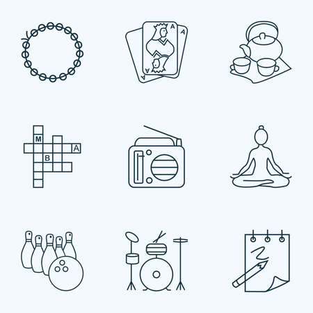 Lifestyle icons line style set with radio, playing cards, yoga and other meditation elements. Isolated illustration lifestyle icons.の写真素材