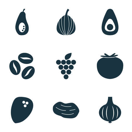Fruit icons set with delicious, grapes, potato and other ketchup elements. Isolated vector illustration fruit icons.のイラスト素材
