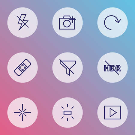 Image icons line style set with brightness, refresh, multimedia and other healing elements. Isolated vector illustration image icons.のイラスト素材