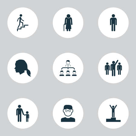 Human icons set with smart man, grandma, male scientist elements. Isolated vector illustration human icons.のイラスト素材