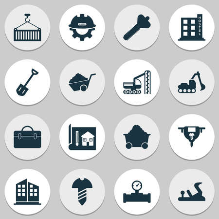 Industry icons set with bolt, screw, builder and other gear with helmet elements. Isolated illustration industry icons.の写真素材