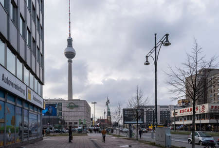 Berlin, Germany - December 12, 2018: View of Alexanderplatz from Karl-Liebknecht street.のeditorial素材