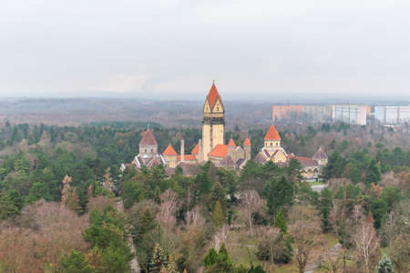Leipzig, Germany - December 2018: View of Leipzig Crematorium from the Monument to the Battle of the Nations.のeditorial素材