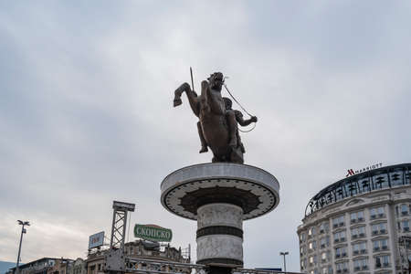 Skopje, North Macedonia - December 2018: Monument of Alexander the Great at Macedonian square.のeditorial素材
