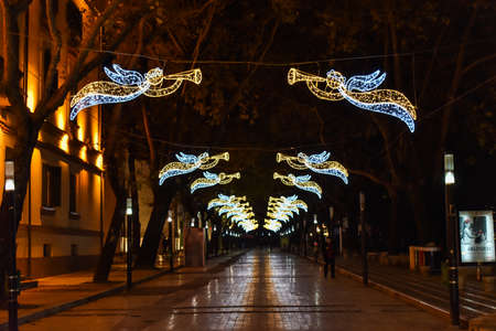 November 2018 - Tirana, Albania. City Holidays decorations for Christams and New Year. Murat Toptani Promenade,のeditorial素材
