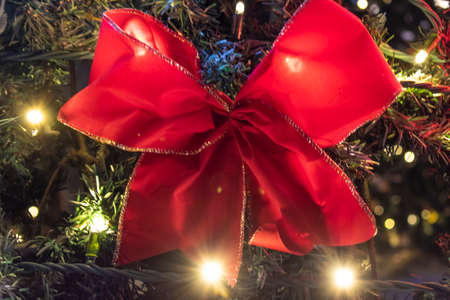 Closeup of Christmas tree decorations.