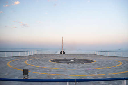 Helicopter pad on the upper deck of a big passenger ship.の写真素材